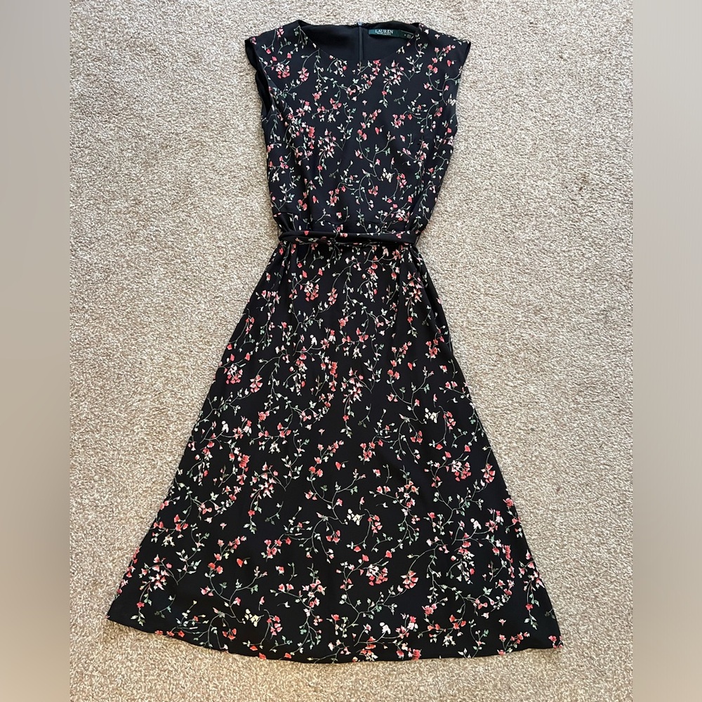 Lauren Ralph Lauren Floral Black Midi Dress